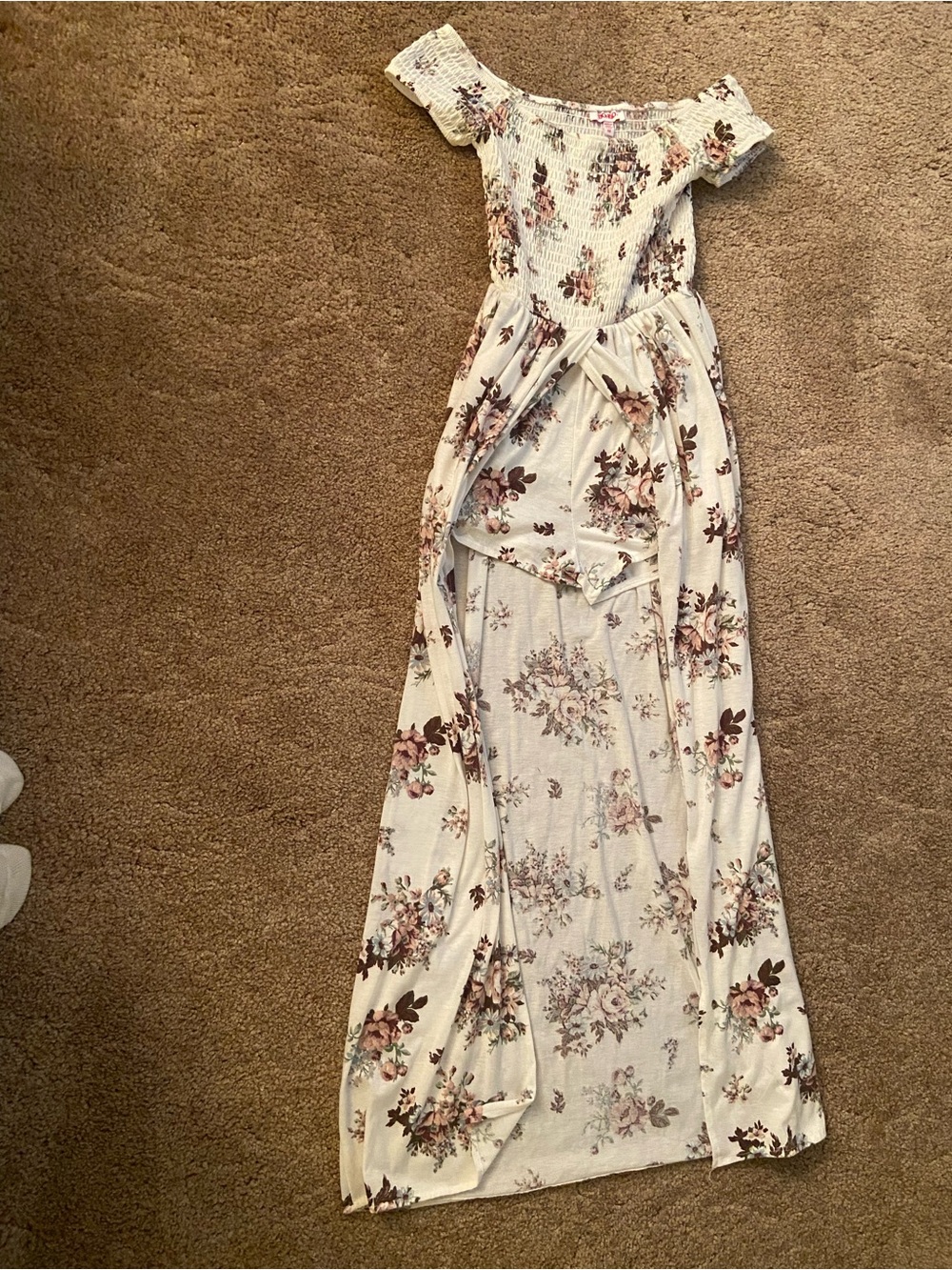 BONGO Cream Floral Off-Shoulder Maxi Dress with Rose Accents